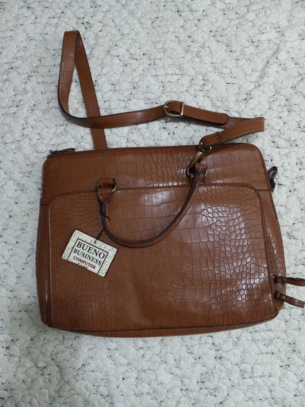 Bueno Tan Croc-Embossed Laptop Business Tote Shouldet Trap NWT